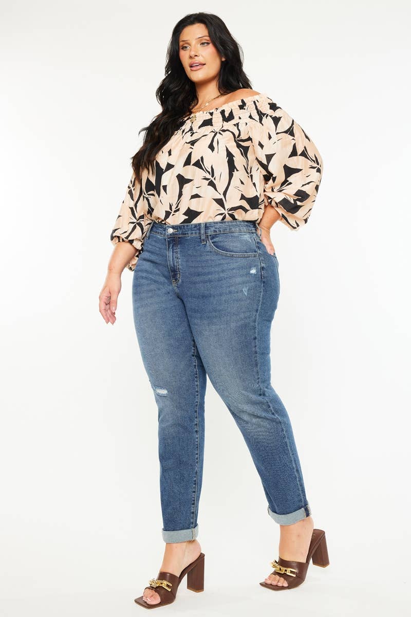 PLUS KAN CAN MID RISE SLIM BOYFRIEND DARK WASH