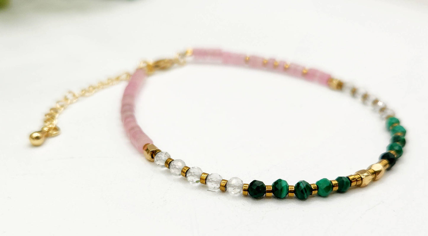 CANCER HEALING HARMONY-Malachite/Clear/Rose Quartz Bracelet