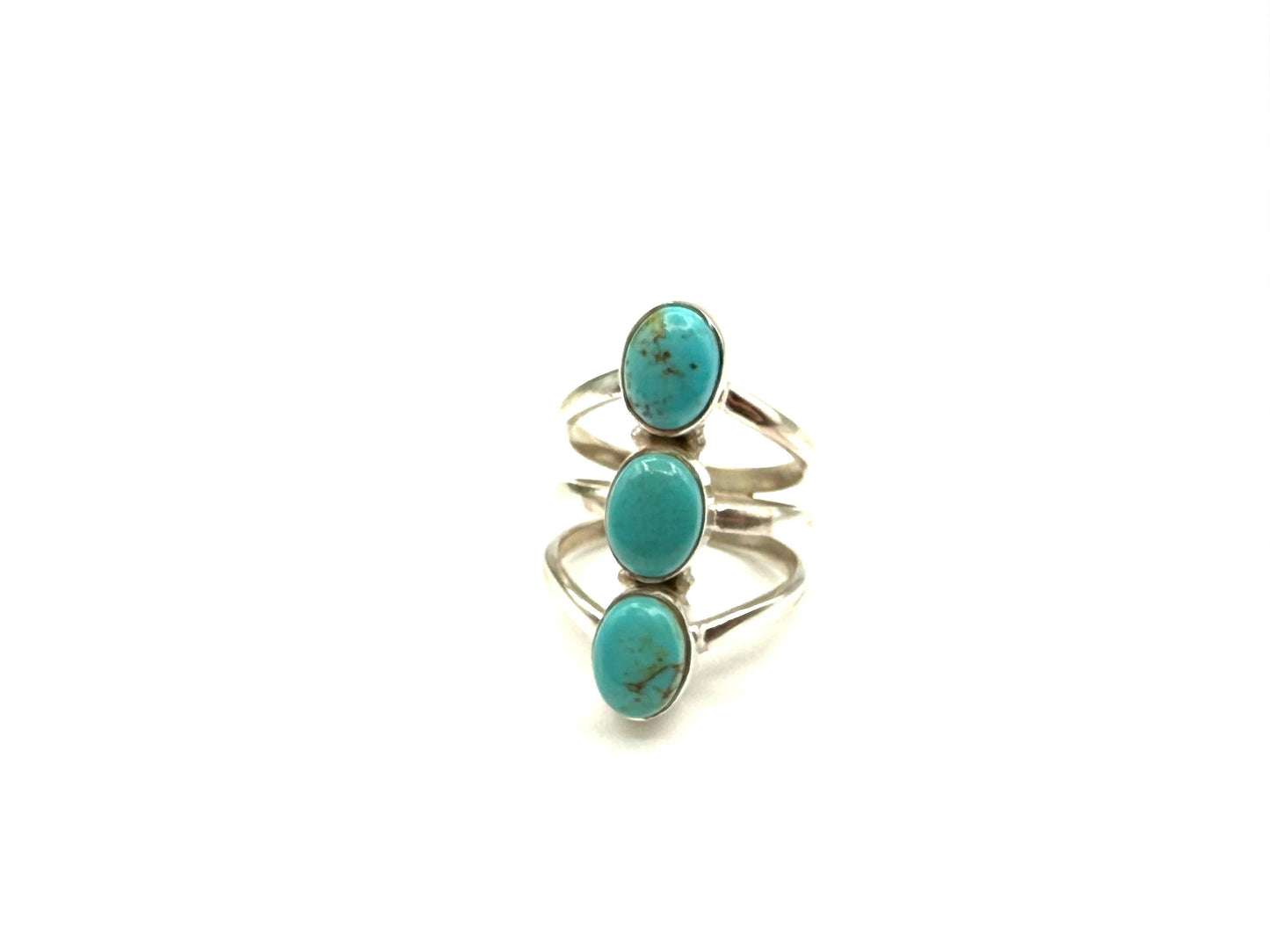 Turquoise 3 Stone Sterling Silver Ring Size 10
