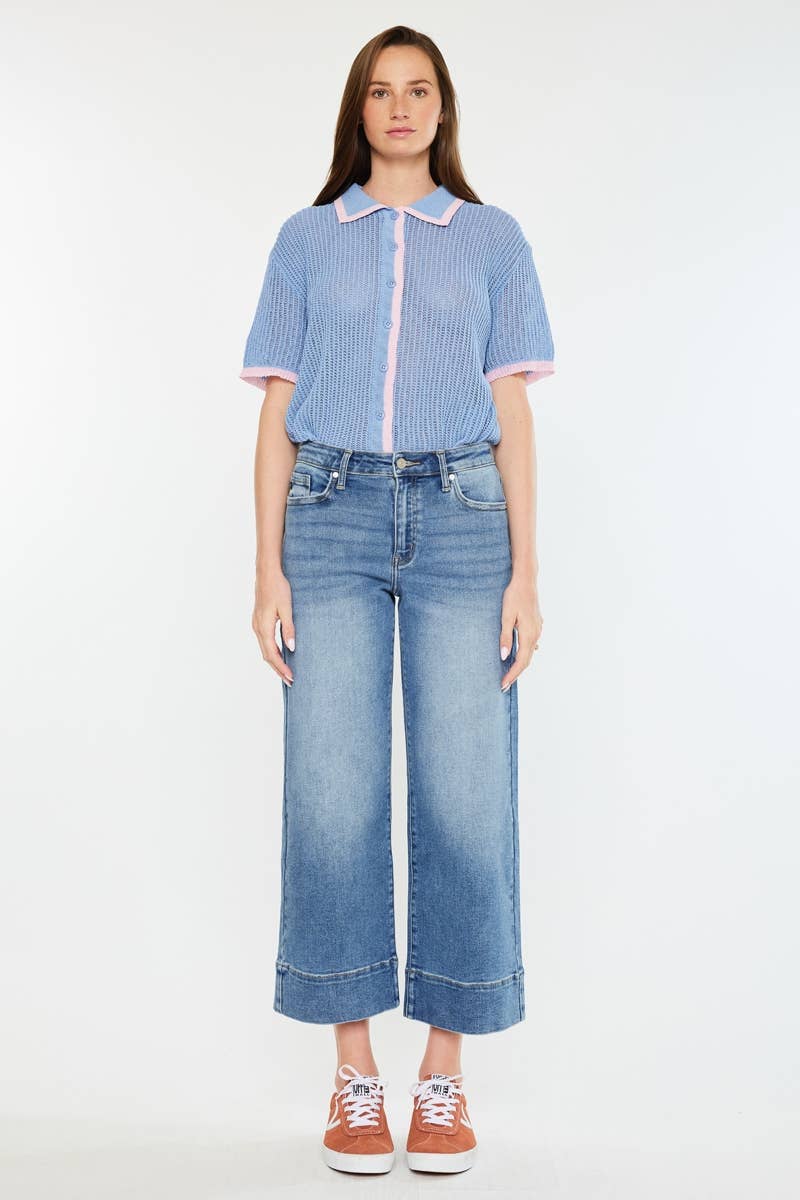 HIGH RISE CROP WIDE JEANS: MEDIUM WASH