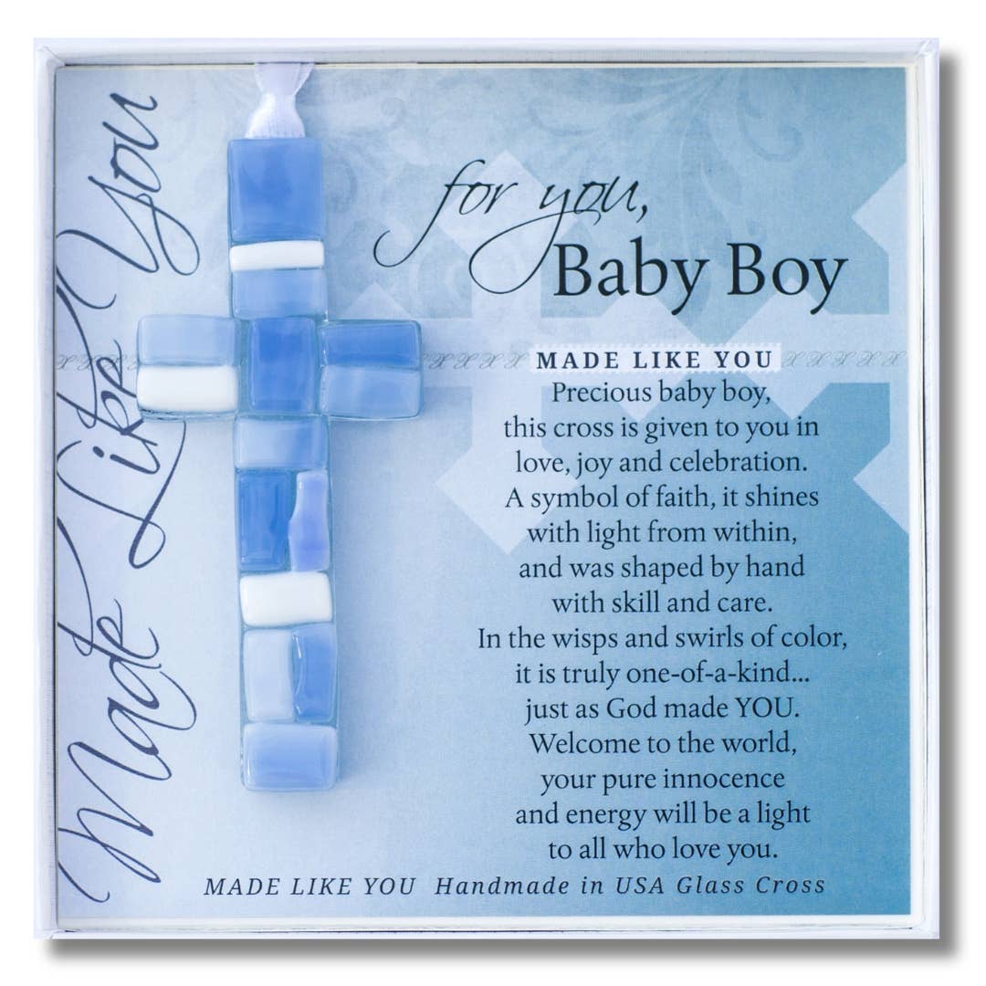 New Baby Boy Gift USA Handmade Mosaic Glass Cross 4485