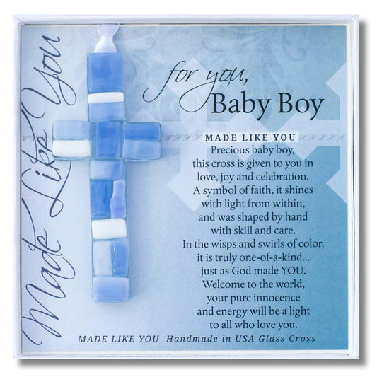 New Baby Boy Gift USA Handmade Mosaic Glass Cross 4485