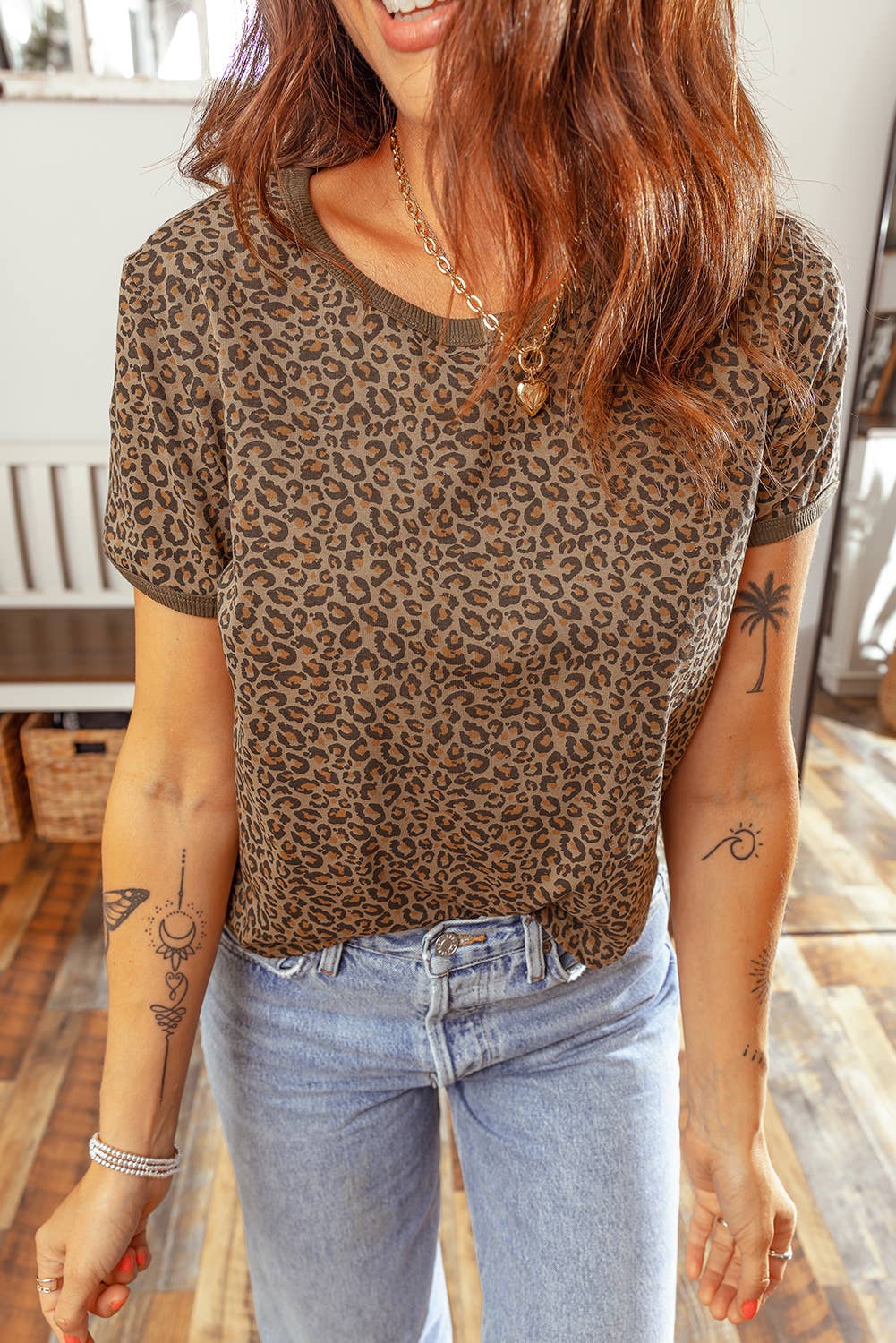 Plus Khaki Fierce Leopard Crew Neck T Shirt