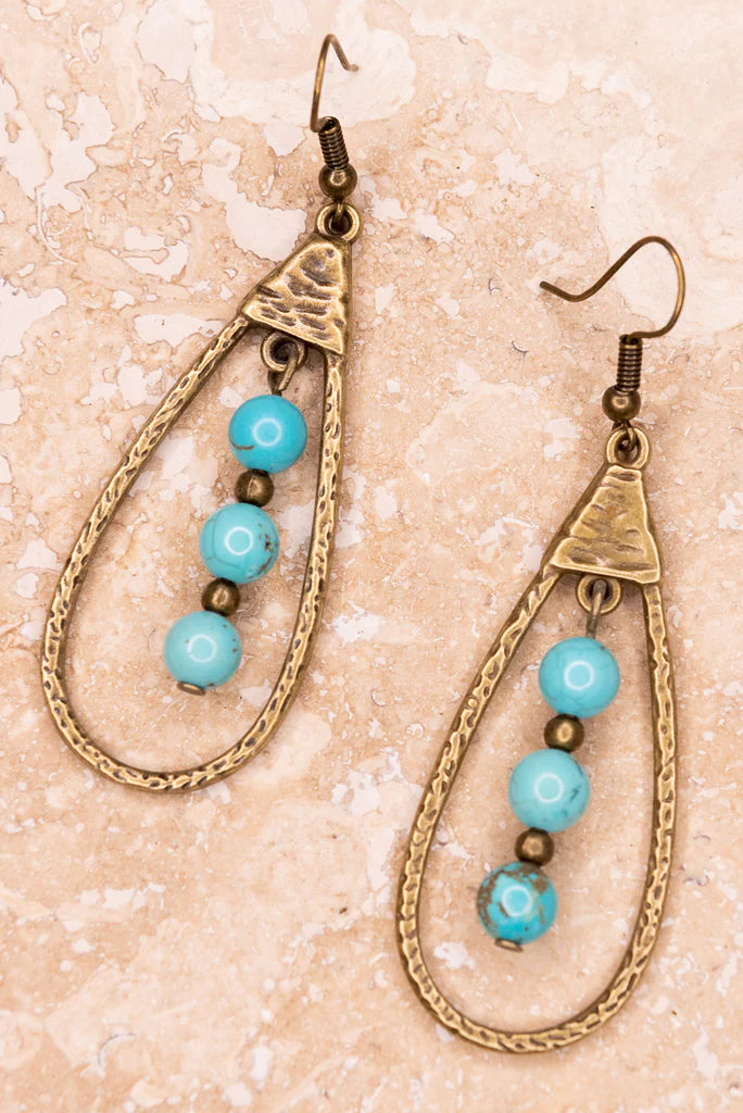 Sherri Bronze Teardrop Beaded Fishhook Earrings - Turquoise