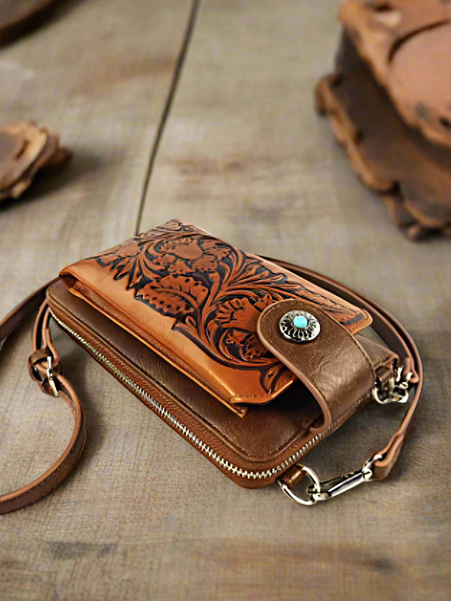 Tooled Embossed Cellphone Holder/Wallet