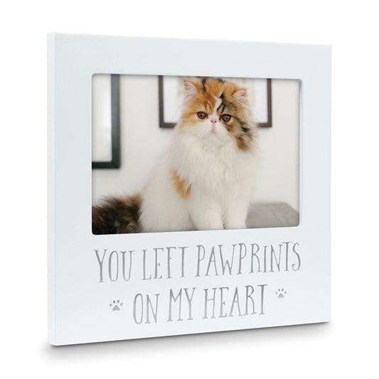 White Wooden YOU LEFT PAWPRINTS ON MY HEART Pet Remembrance 4x6 Photo Frame