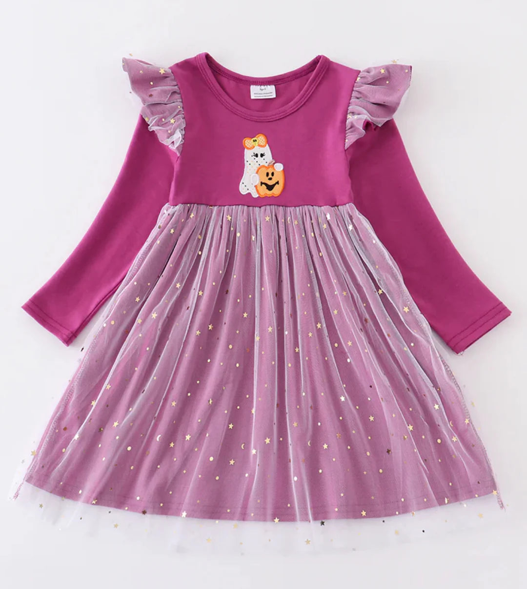 Magenta Halloween Tulle Ghost and Pumpkin Dress 2T