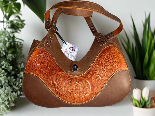 Kidney Shaped Genuine Leather Handbag