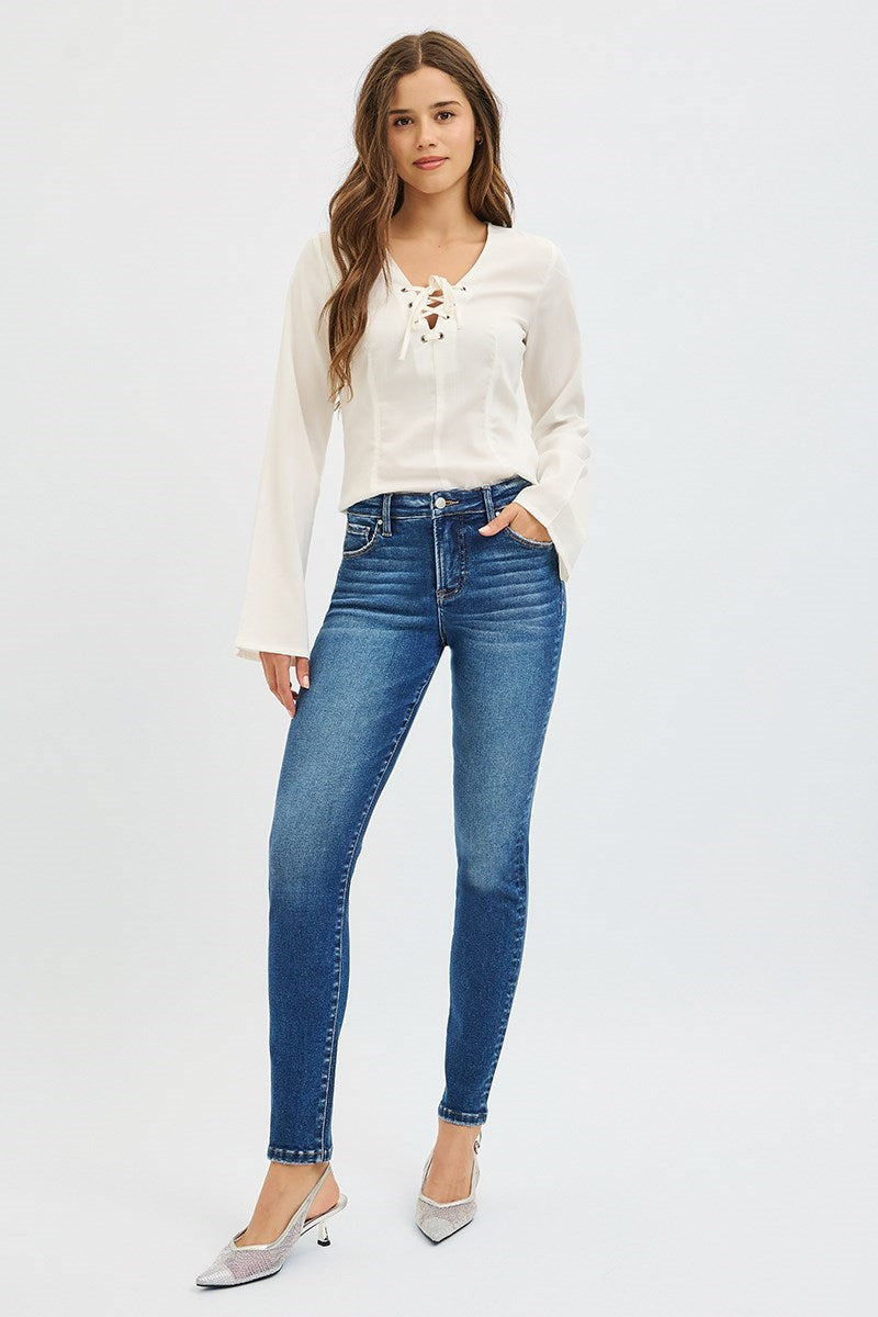 Risen Tummy Control Mid Rise Ankle Skinny - Dark