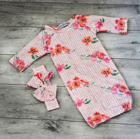 Peach Rose Infant Gown Size 0-3 months