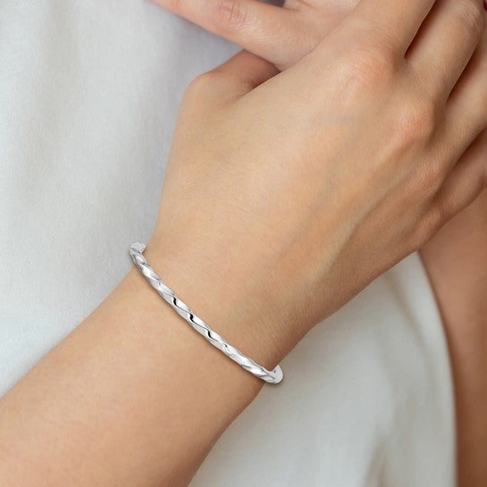 Sterling Silver Polished Twisted Slip On Children's Bangle Bracelet
