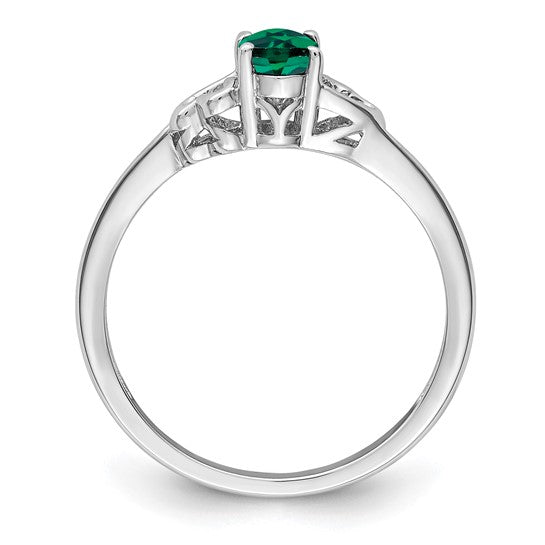 Sterling Silver Rhodium-plated Created Emerald Ring Size 7