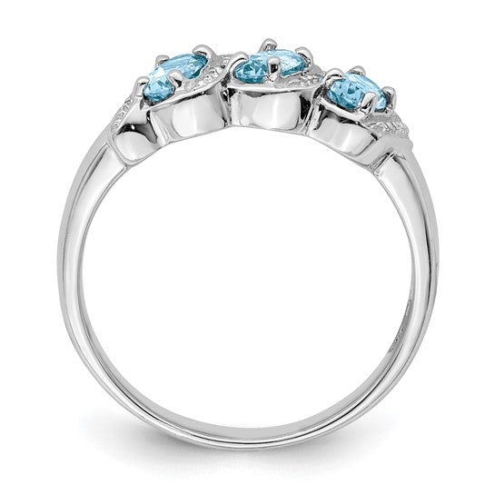 Sterling Silver Rhodium Light Swiss Blue Topaz and Diamond Ring Size 6