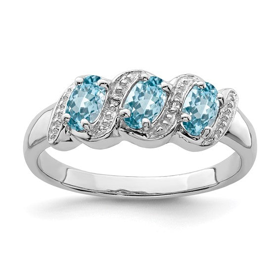 Sterling Silver Rhodium Light Swiss Blue Topaz and Diamond Ring Size 6