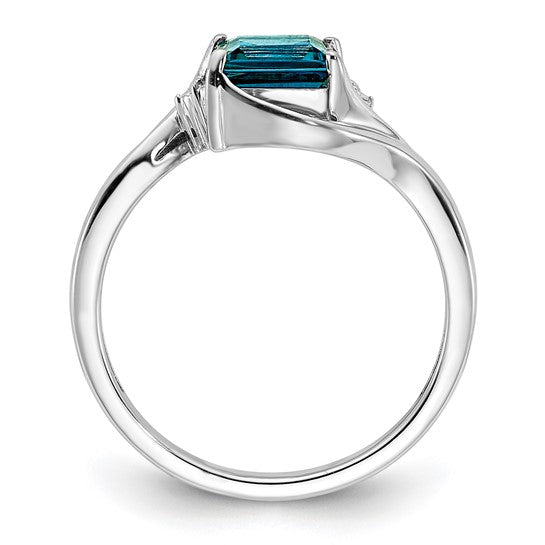 Sterling Silver Rhodium Plated Diamond and London Blue Topaz Ring