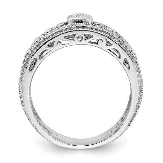 Sterling Silver Rhodium-plated with CZ Ring Size 7
