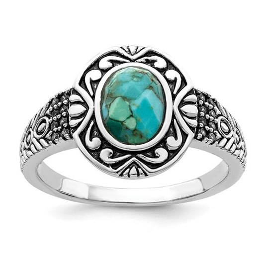Sterling Silver Rhodium-plated Oxidized Faceted Turquoise Ring size 8