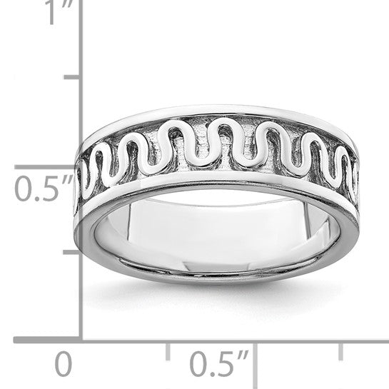 Sterling Silver Rhodium-plated Polished Fancy Ribbon Band - Size 8