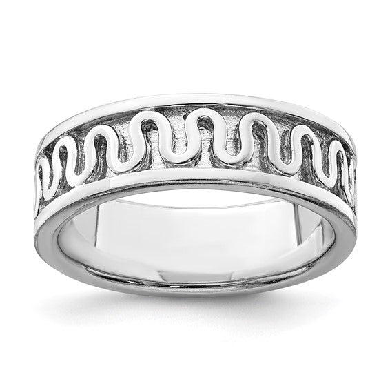 Sterling Silver Rhodium-plated Polished Fancy Ribbon Band - Size 8