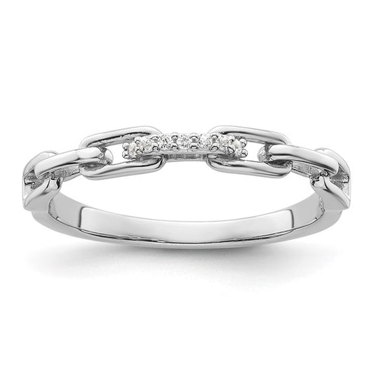 Sterling Silver Rhodium-plated CZ Link Ring size 6