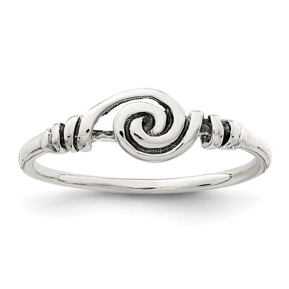 Sterling Silver Antiqued Swirl Ring - Size 6