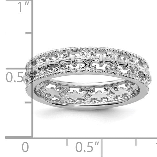 Sterling Silver Stackable Expressions Polished Fleur De Lis Ring - Size 9