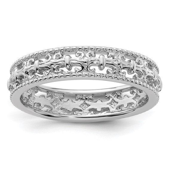 Sterling Silver Stackable Expressions Polished Fleur De Lis Ring - Size 9