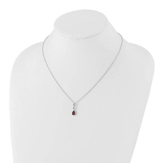 White Ice Sterling Silver Rhodium-plated 18 inch Diamond and Garnet