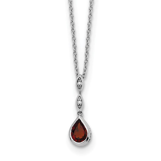 White Ice Sterling Silver Rhodium-plated 18 inch Diamond and Garnet