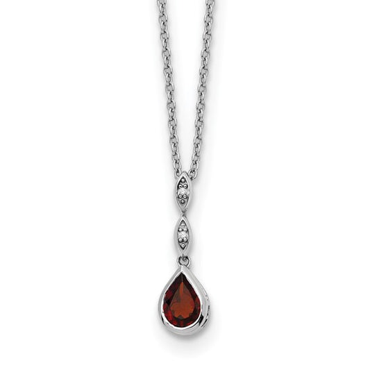 White Ice Sterling Silver Rhodium-plated 18 inch Diamond and Garnet