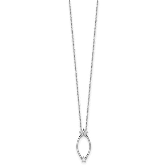 White Ice Sterling Silver Rhodium-plated 18 Inch Diamond Stars Necklace with 2 Inch Extender