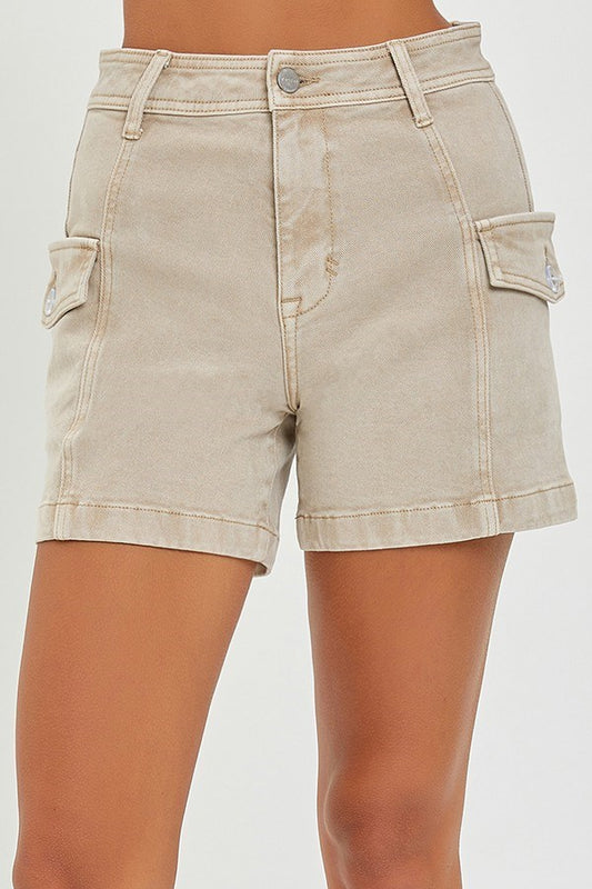 HIGH RISE CARGO SHORTS - Khaki