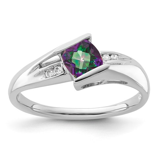 Sterling Silver Mystic Fire Topaz and Diamond Ring Size 7