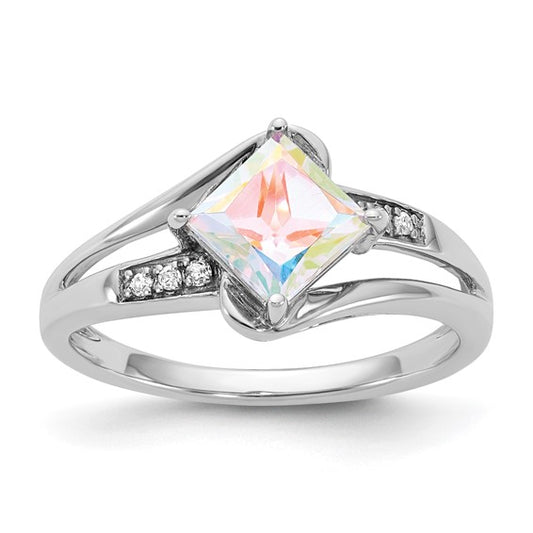 Sterling Silver Mercury Mist Topaz and Diamond Ring Size 7