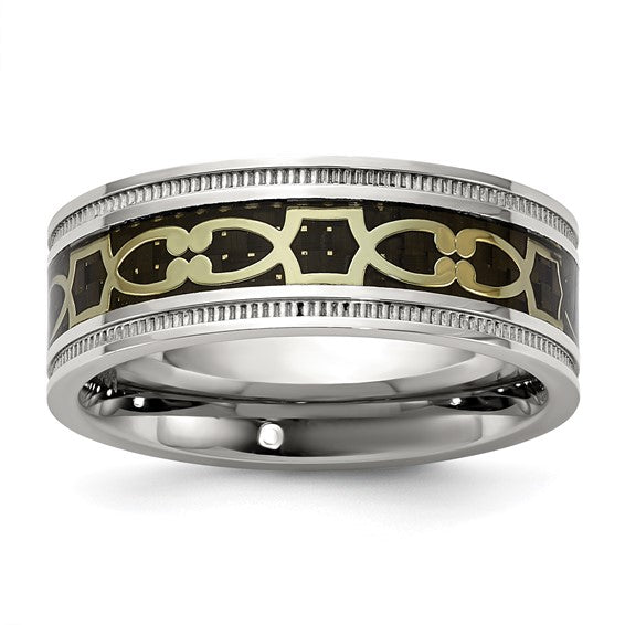 Stainless Steel and Black IP Design 8mm with Milgrain Edge Band