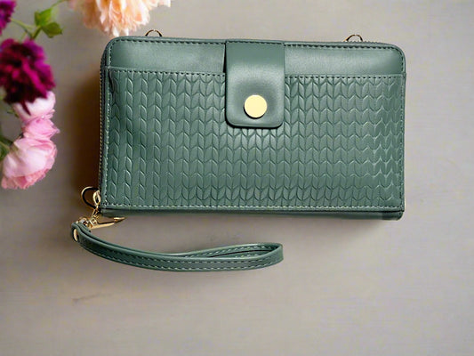 Vickie Teal Zip Around Wallet W/Cellphone Pocket