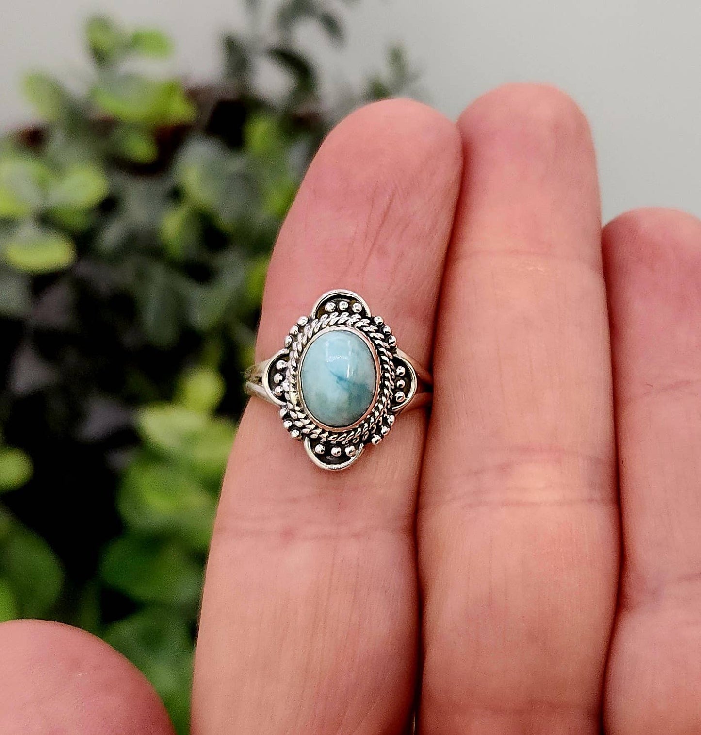 Larimar Semi-Precious Gemstone Sterling Silver (925)--Ring Size 8