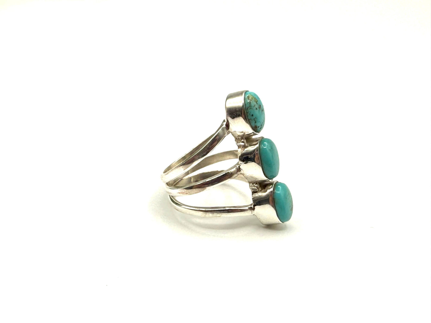Turquoise 3 Stone Sterling Silver Ring Size 10