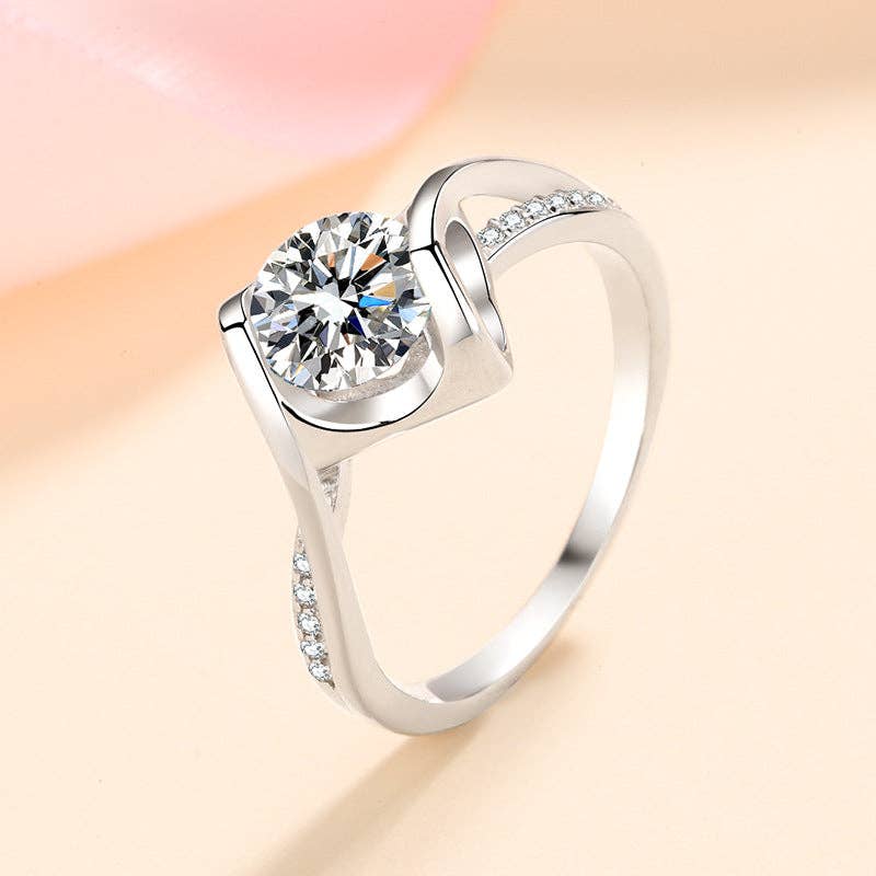 Moissanite Pave Ring in 925 Sterling Silver: 1.0 ct  Size 7