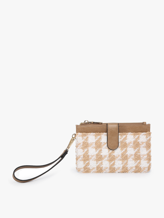 Pearl Houndstooth Wallet Clutch: Sand/White