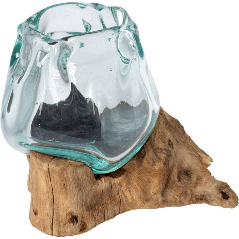 SHORT OPEN MOLTEN GLASS VASE