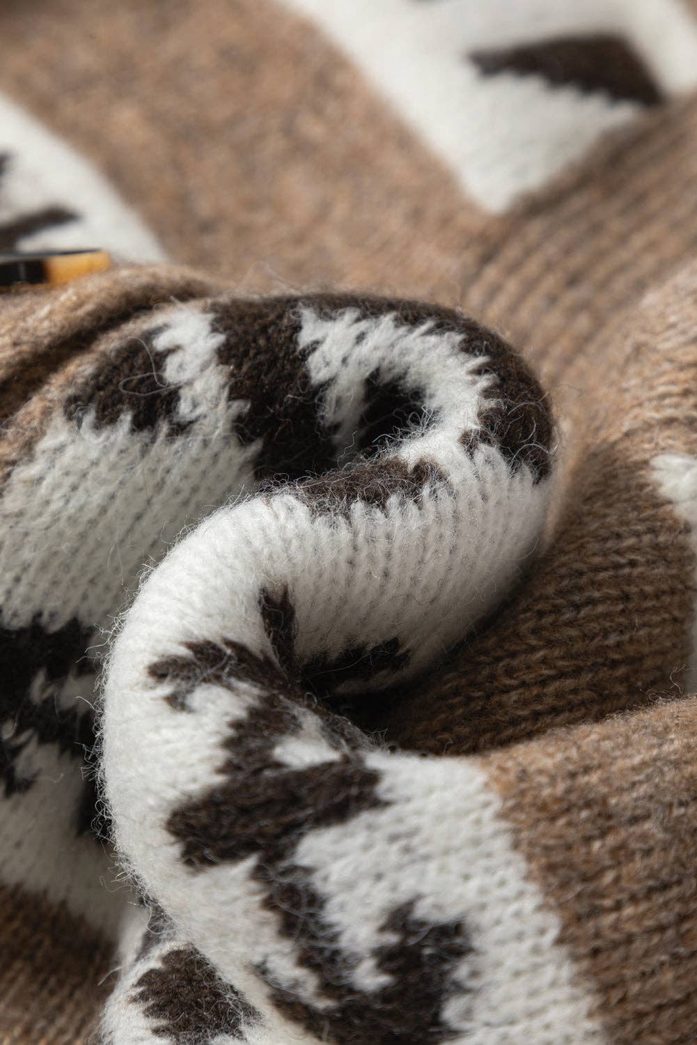 Geometric Button Front Sweater Cardigan: Dark Khaki