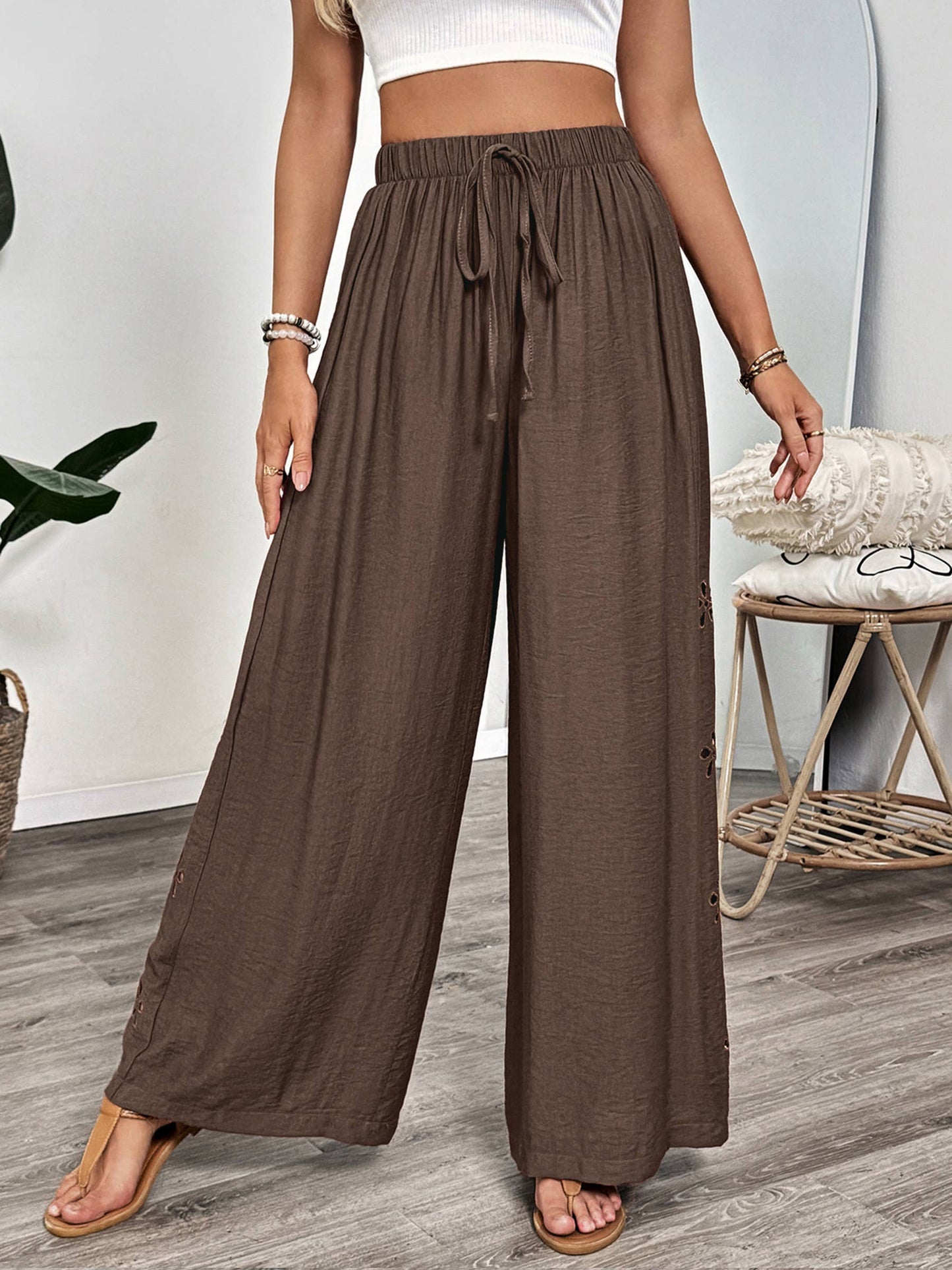 Loose Wide Leg Pants: Brown