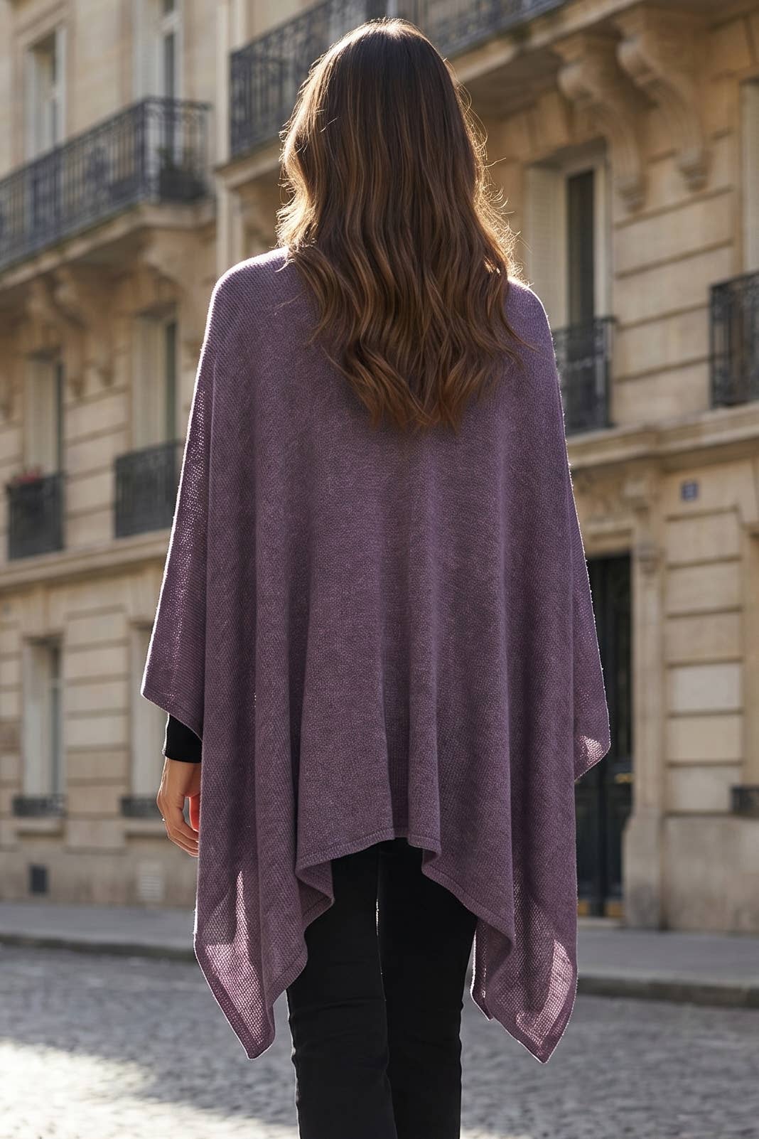Violet dream cozy sweater knit poncho shawl wrap, one size