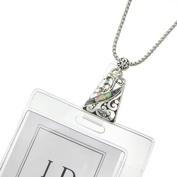 Abalone Filigree Studded Ball ID Holder Necklace, photo 1 of 2