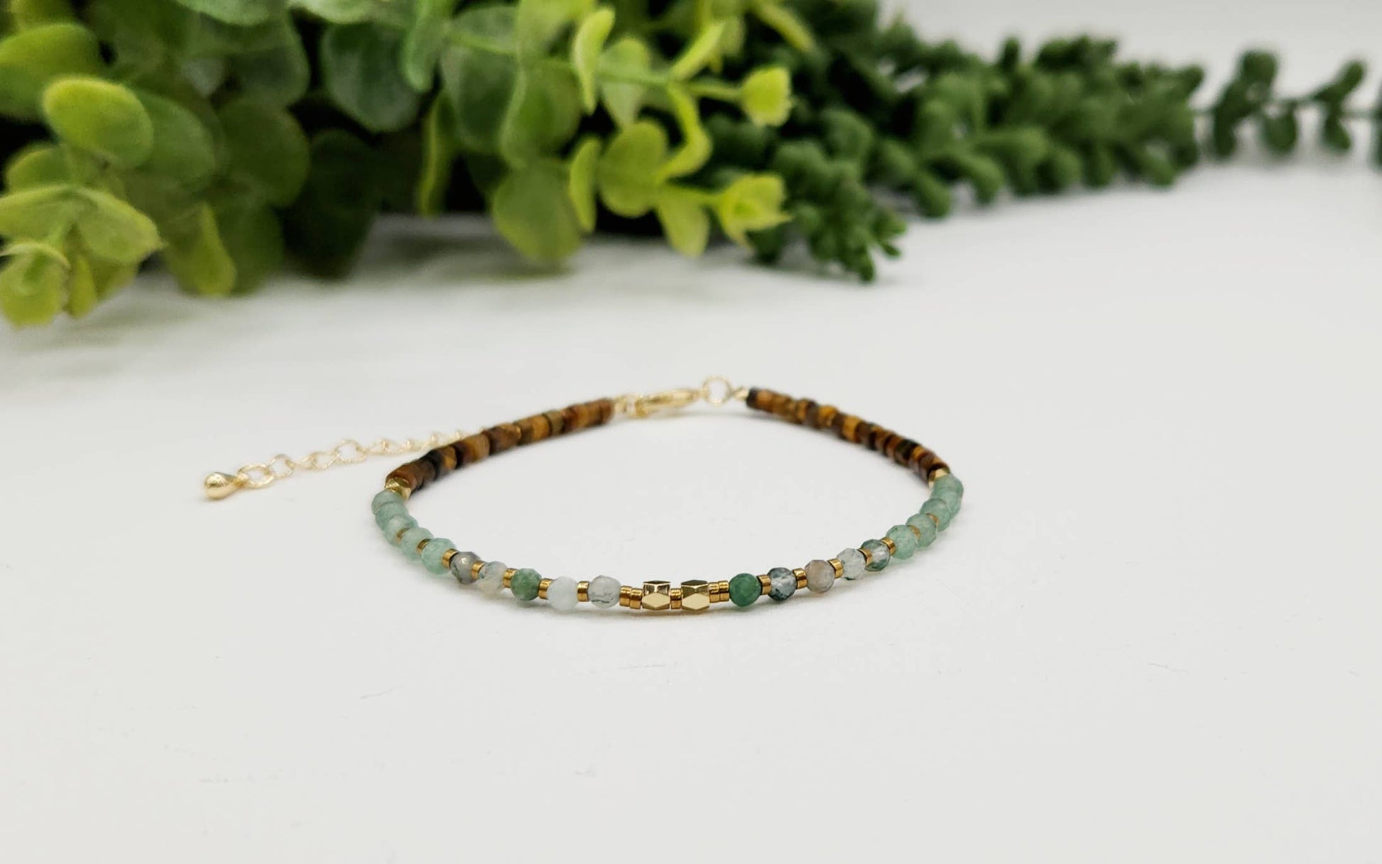 Abundance Bracelet - Moss Agate, Green Aventurine & Tiger Eye (3mm), photo 1 of 4