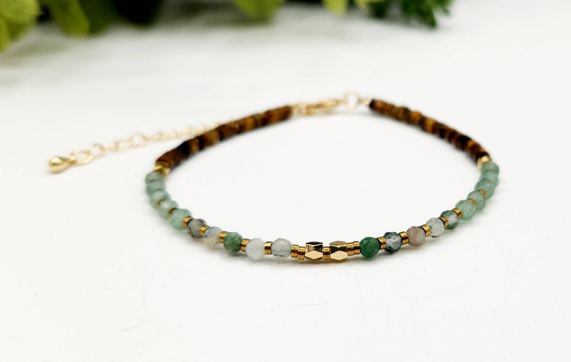 Abundance Bracelet - Moss Agate, Green Aventurine & Tiger Eye (3mm), photo 2 of 4
