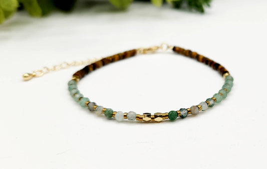 Abundance Bracelet - Moss Agate, Green Aventurine & Tiger Eye (3mm), photo 2 of 4