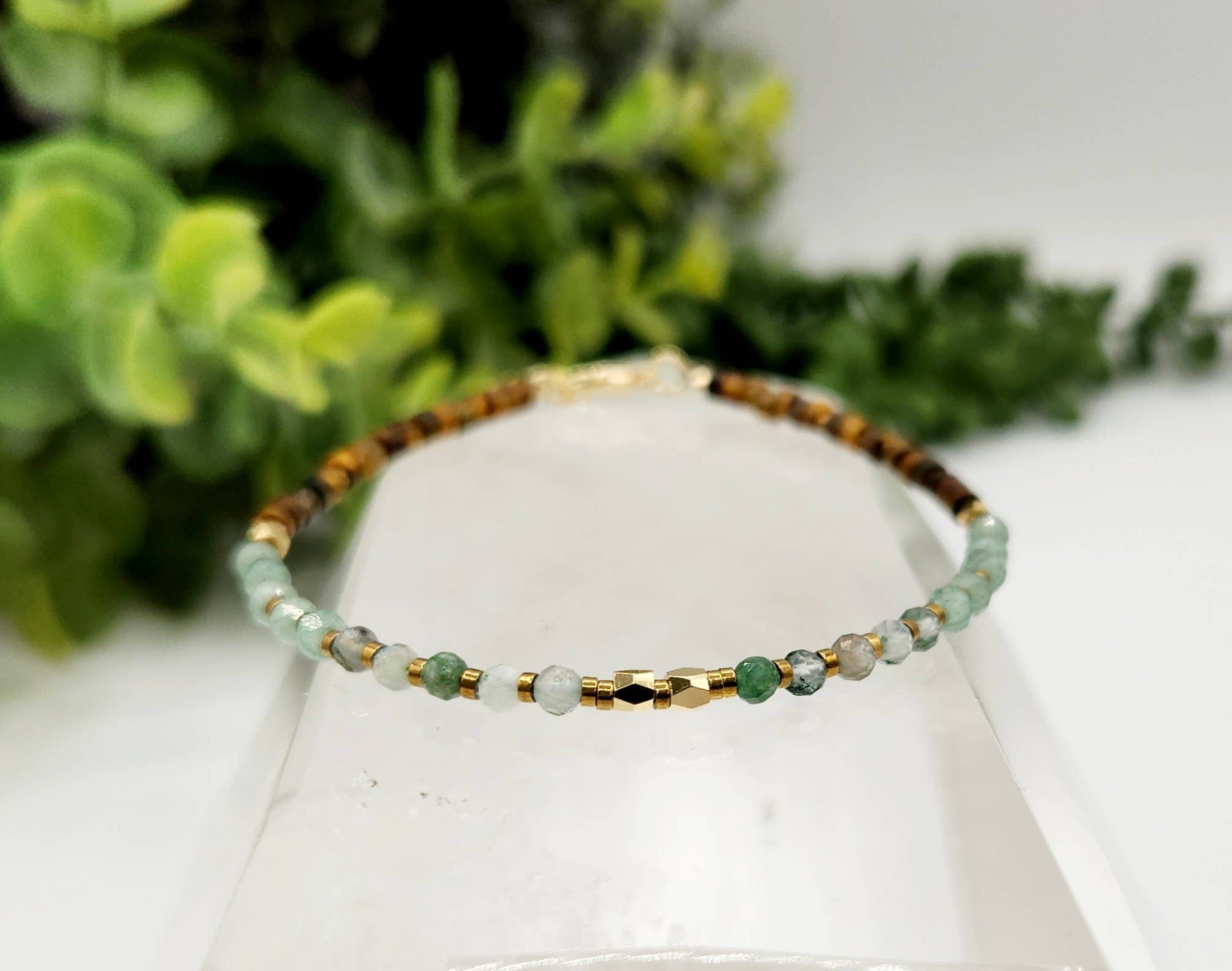 Abundance Bracelet - Moss Agate, Green Aventurine & Tiger Eye (3mm), photo 3 of 4