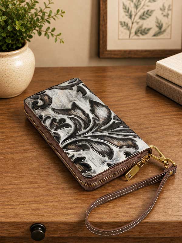 5023 Odessa Wallet - Genuine Tooled Embossed Leather : Chesunt Brown